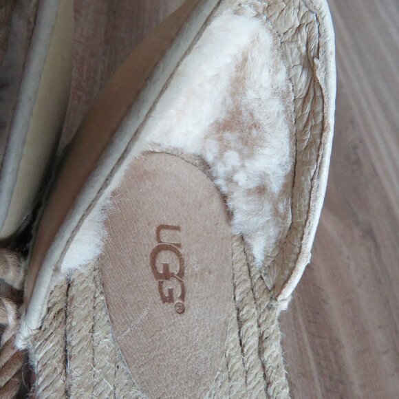 UGG Libbi Serape Leather Woven Espadrilles Flat Shoes in Beige Cream - Size US 8 - Picture 13 of 15